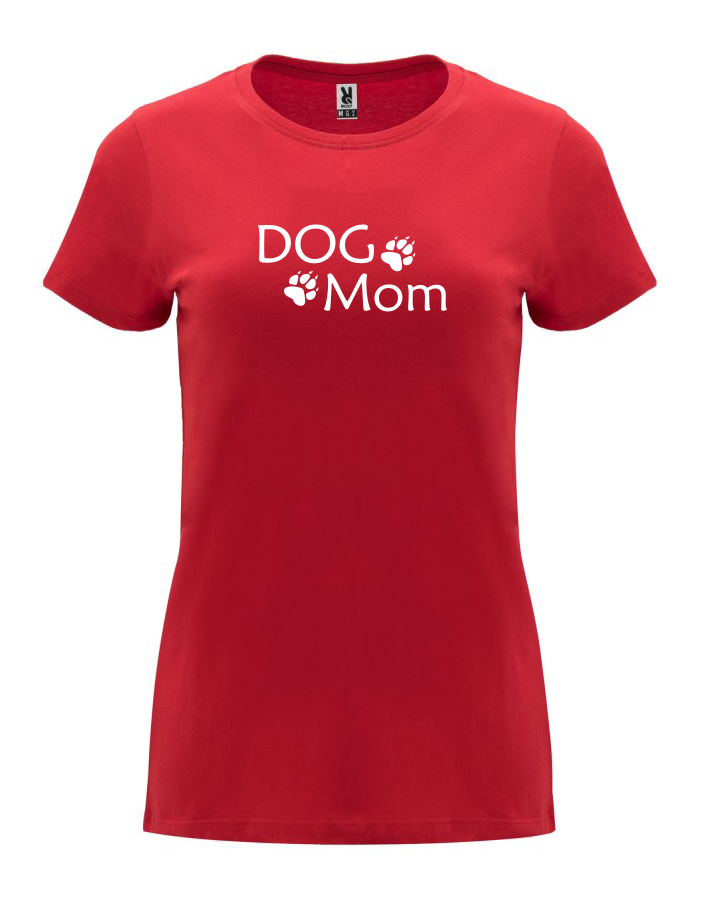 Dámské tričko Dog mom tlapky červená