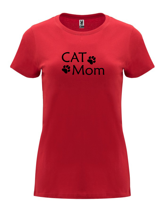 Dámské tričko Cat mom tlapky červená