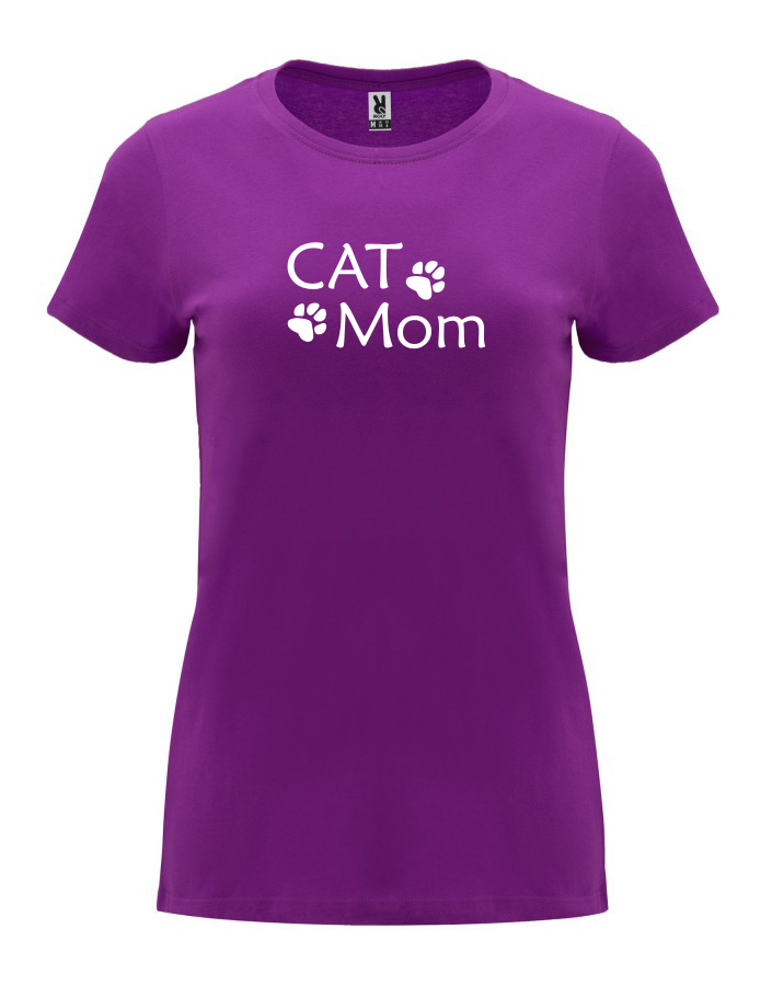Dámské tričko Cat mom tlapky purpurová