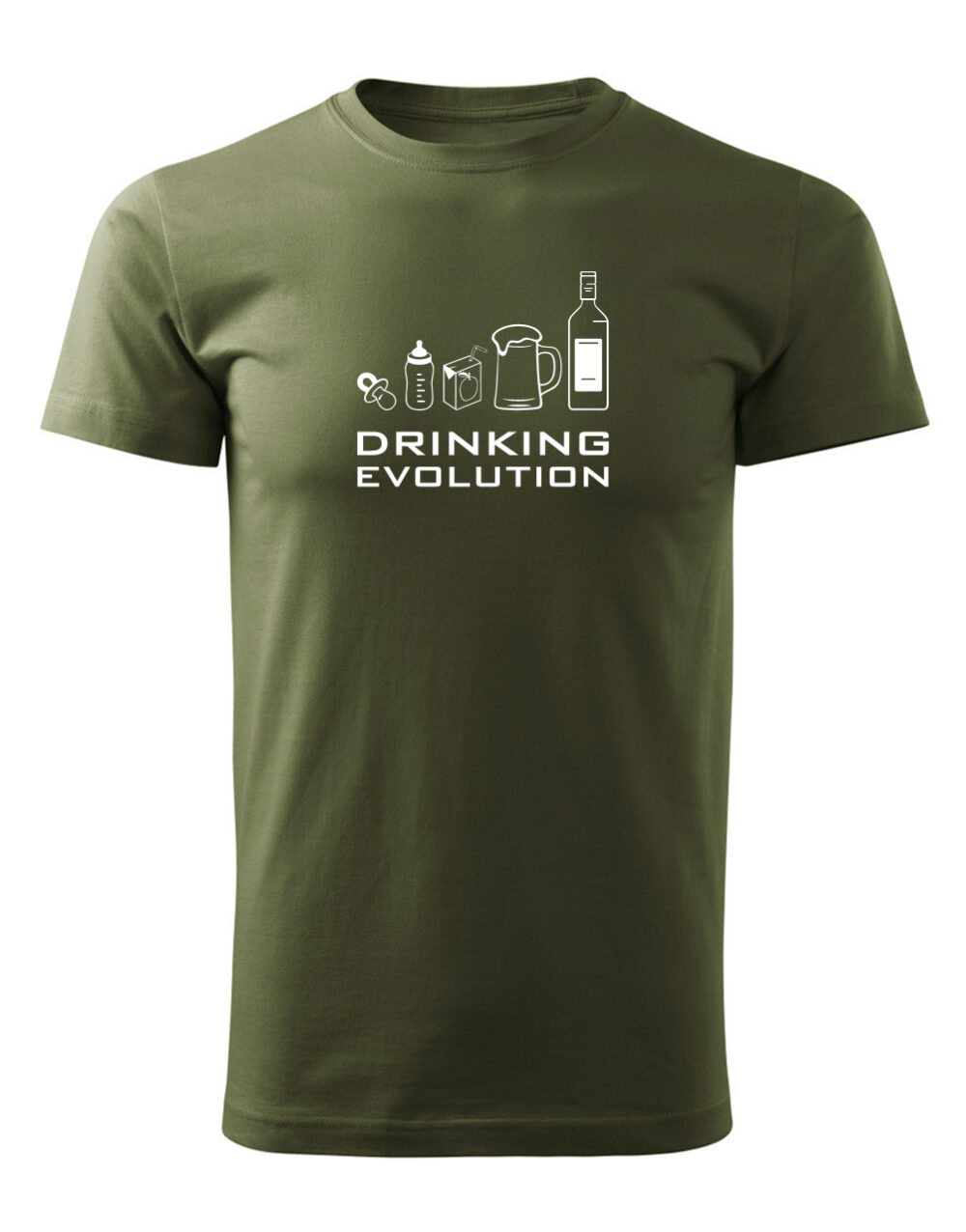 Pánské tričko s potiskem Drinking evolution vojenská zelená