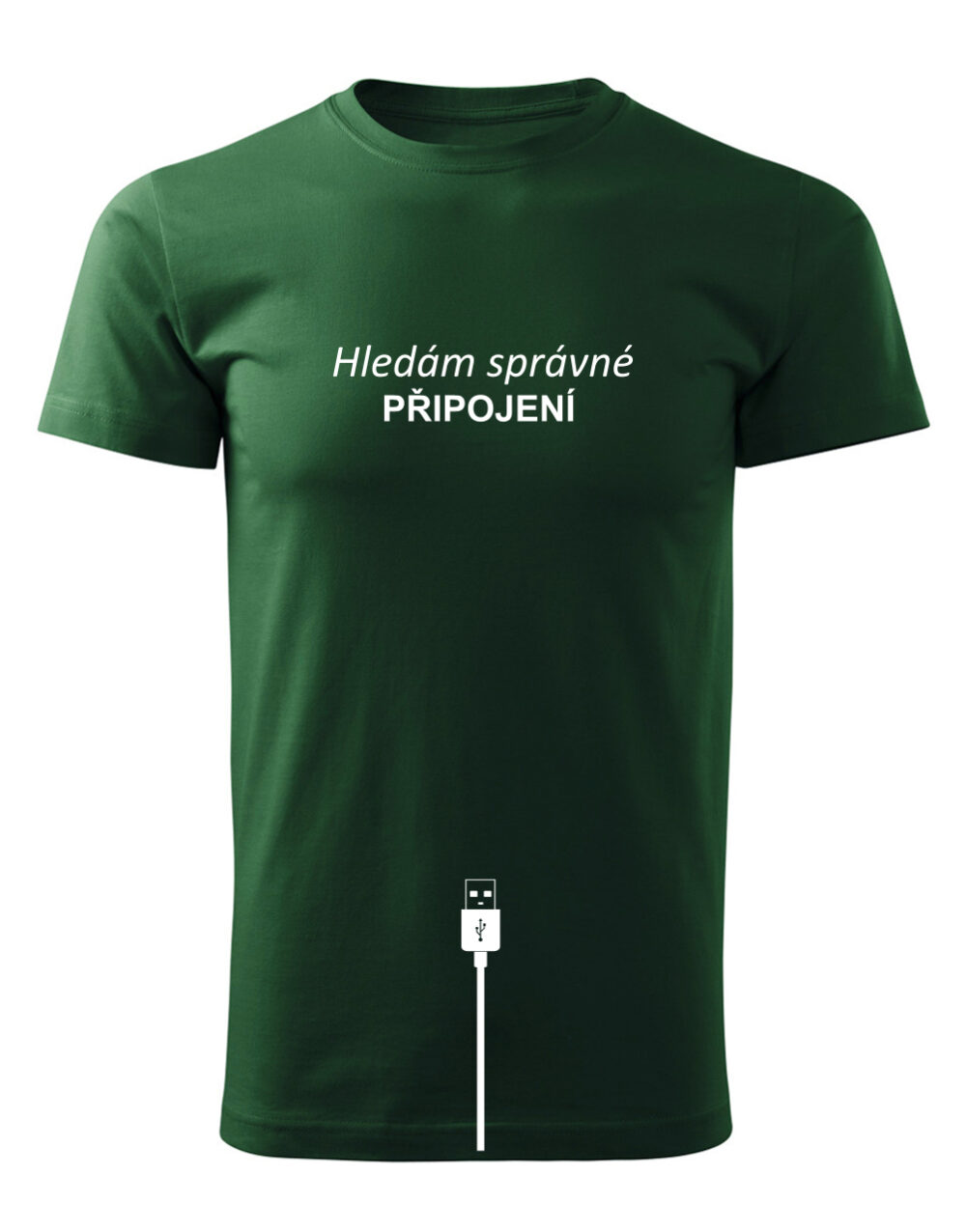 Pánské tričko s potiskem Hledám správné připojení lahvově zelená