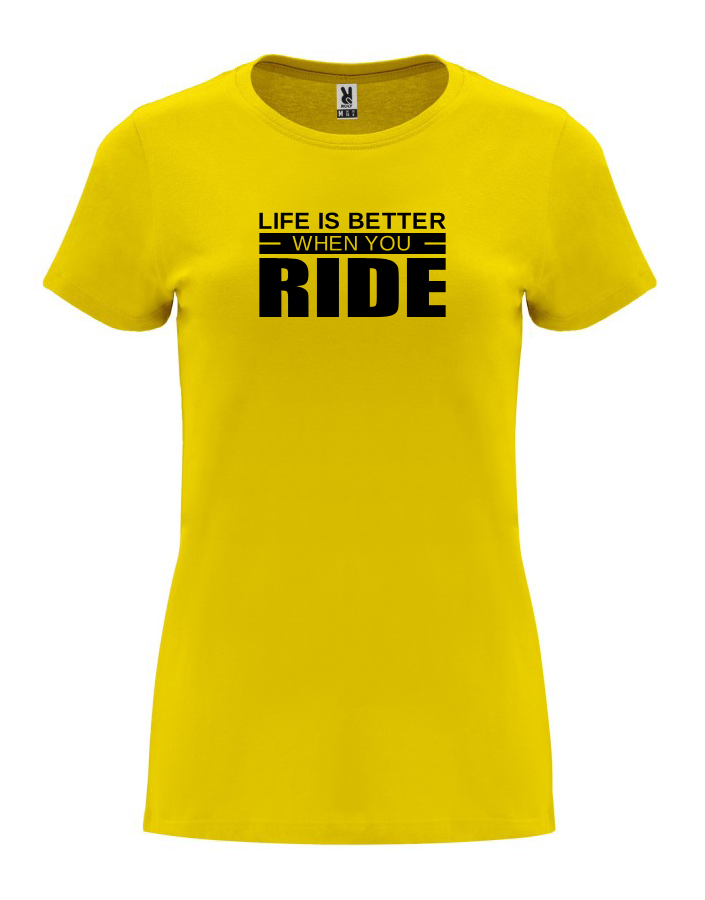 Dámské tričko s potiskem Life is better žlutá