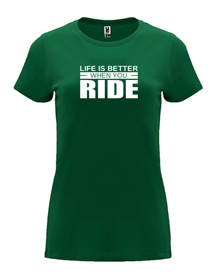 Dámské tričko s potiskem Life is better lahvově zelená