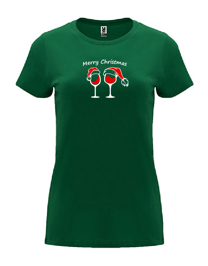 Dámské tričko Vánoční skleničky lahvově zelená
