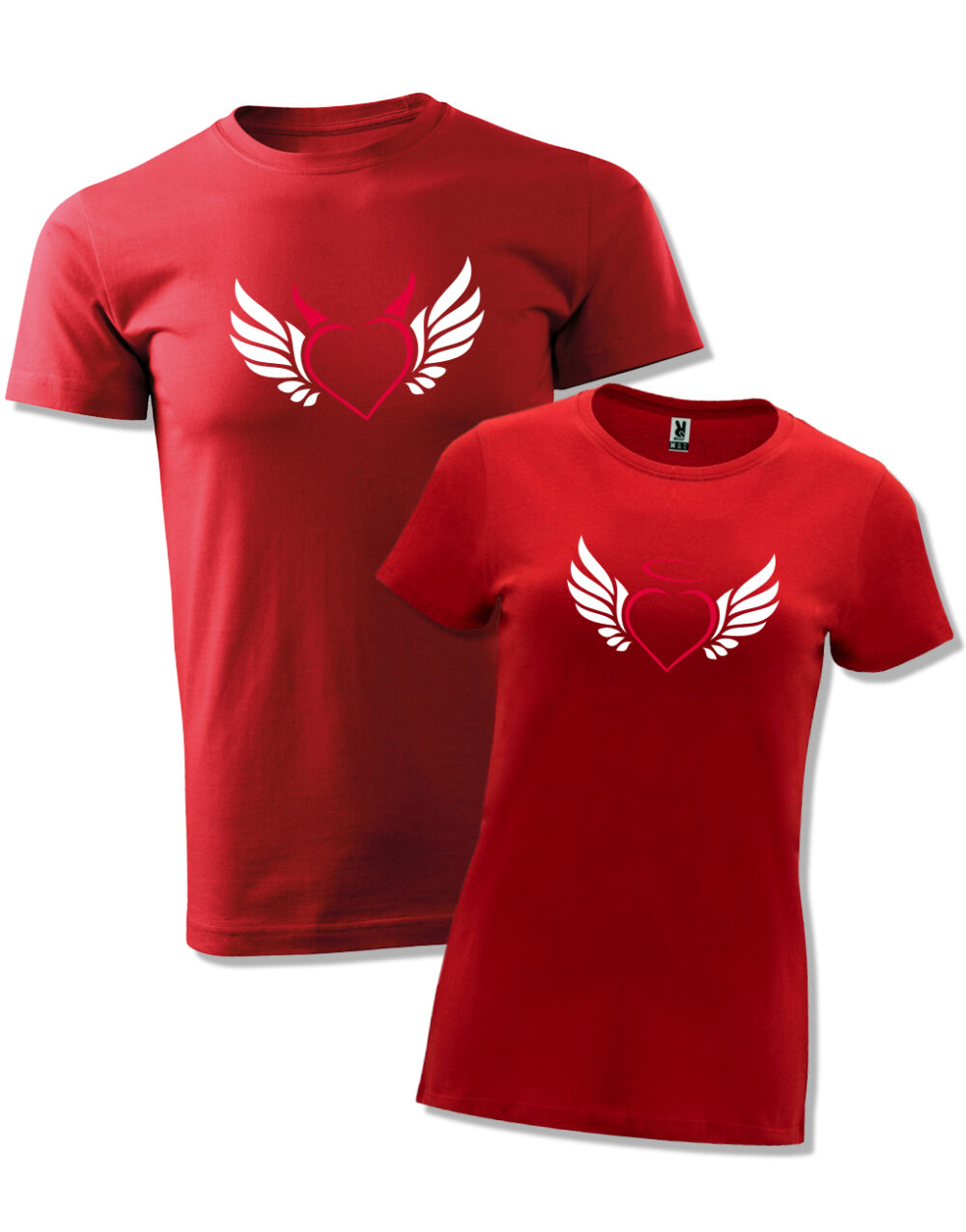 Párová trička s potiskem Angel & Devil červená