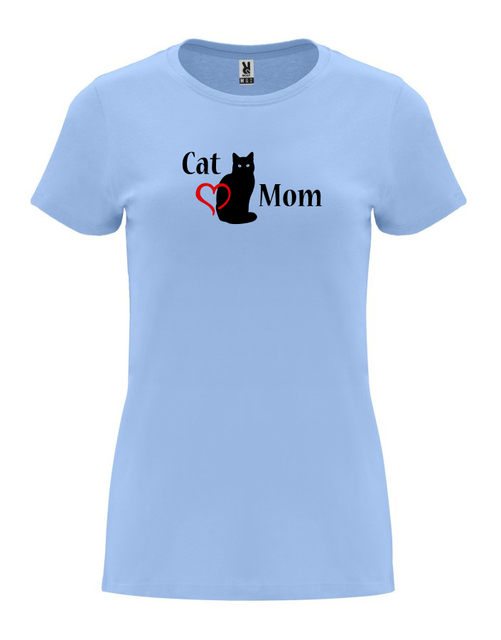 Dámské tričko s potiskem Cat mom nebesky modrá