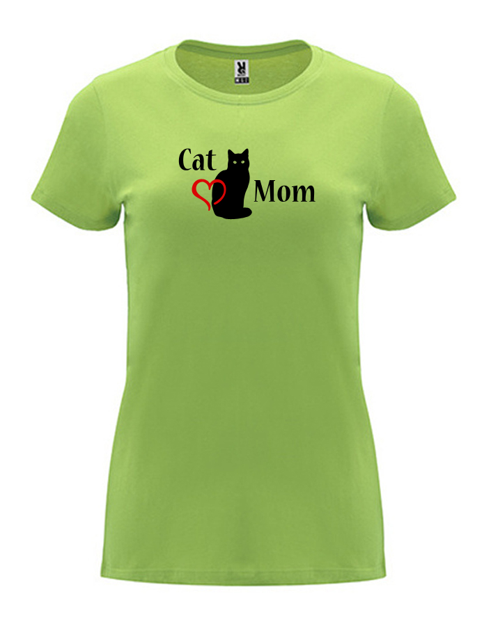 Dámské tričko s potiskem Cat mom světle zelená