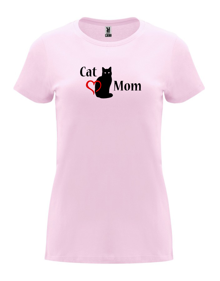 Dámské tričko s potiskem Cat mom světle růžová