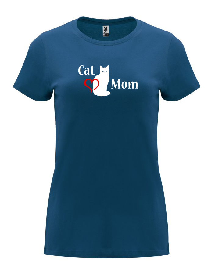 Dámské tričko s potiskem Cat mom námořnická modrá