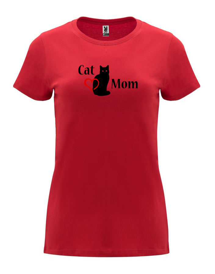 Dámské tričko s potiskem Cat mom červená