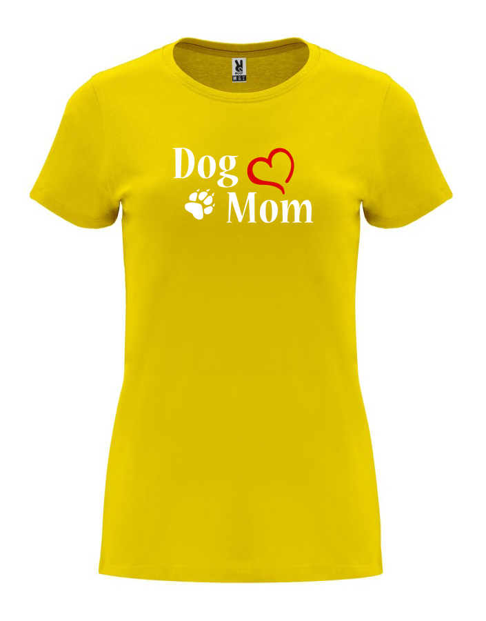 Dámské tričko s potiskem Dog mom srdce žlutá
