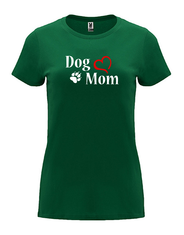 Dámské tričko s potiskem Dog mom srdce lahvově zelená