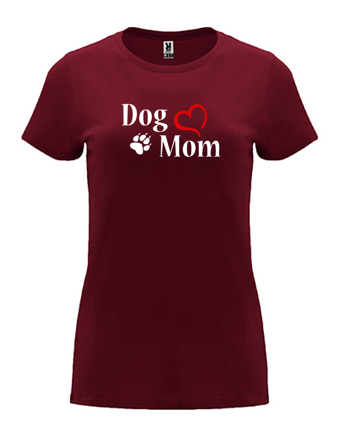Dámské tričko s potiskem Dog mom srdce granátová