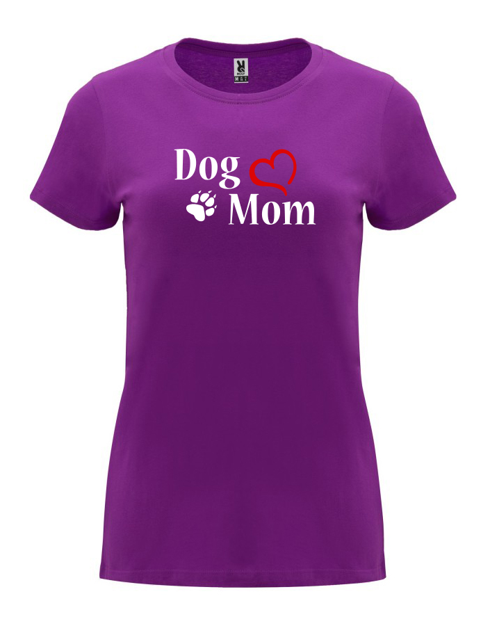 Dámské tričko s potiskem Dog mom srdce purpurová