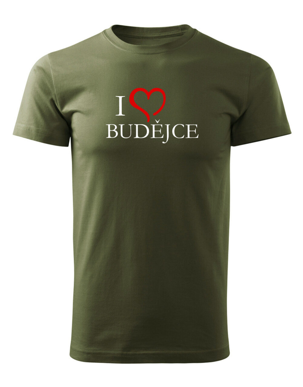 Pánské tričko s potiskem I love Budějce vojenská zelená