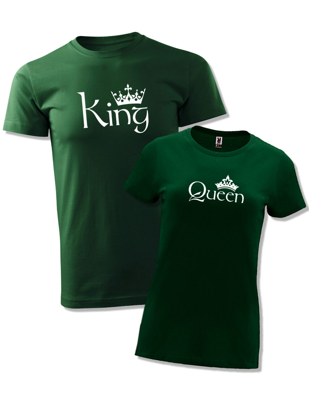 Párová trička s potiskem King & Queen lahvově zelená