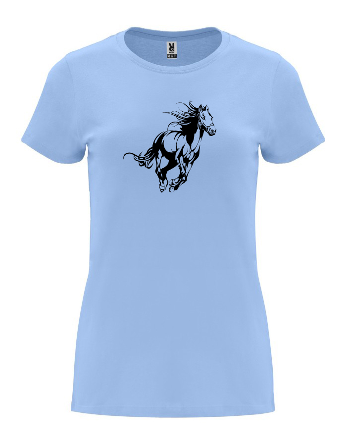 Dámské tričko s potiskem Kůň nebesky modrá