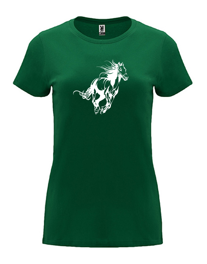 Dámské tričko s potiskem Kůň lahvově zelená