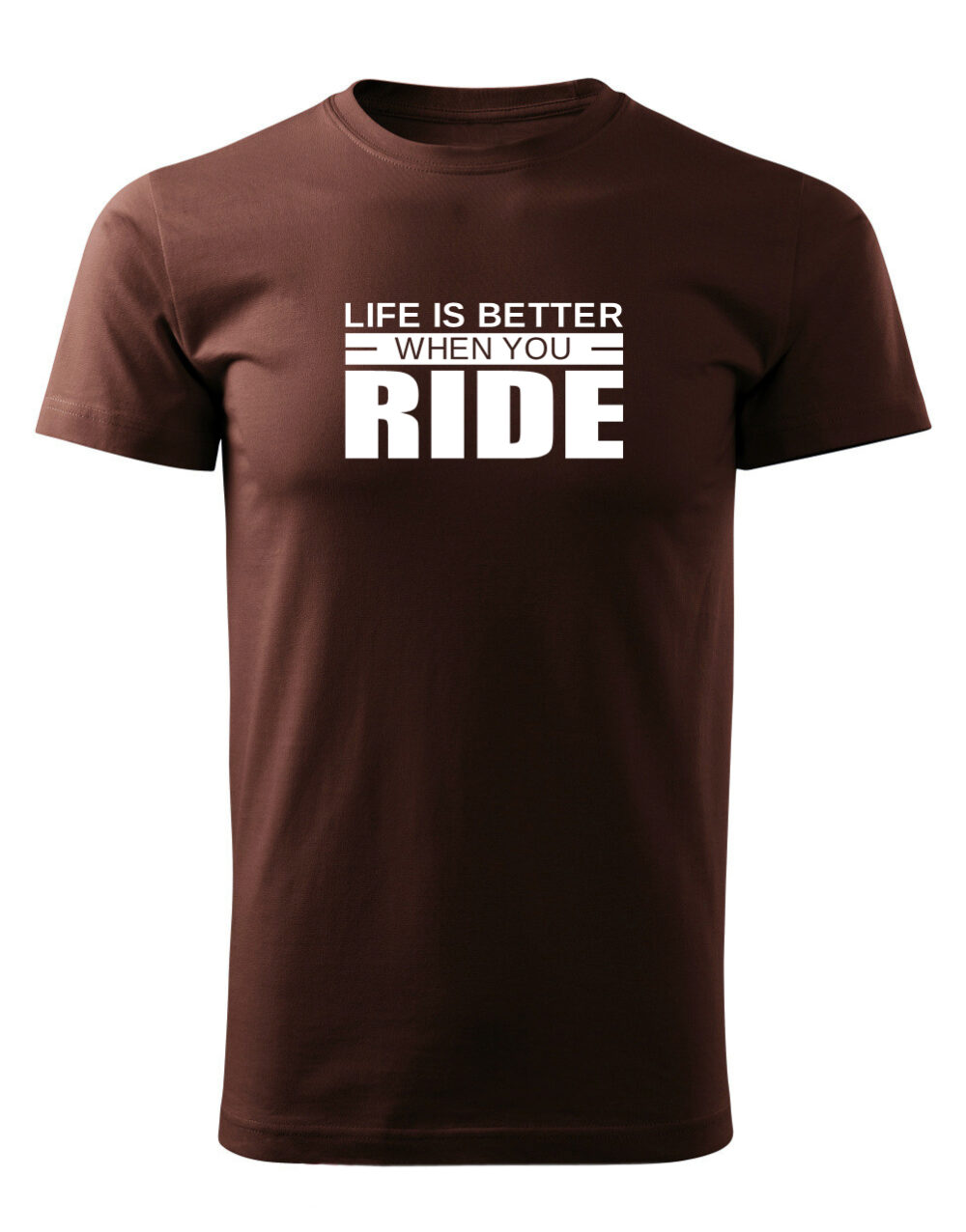 Pánské tričko s potiskem Life is better when you ride čokoládová