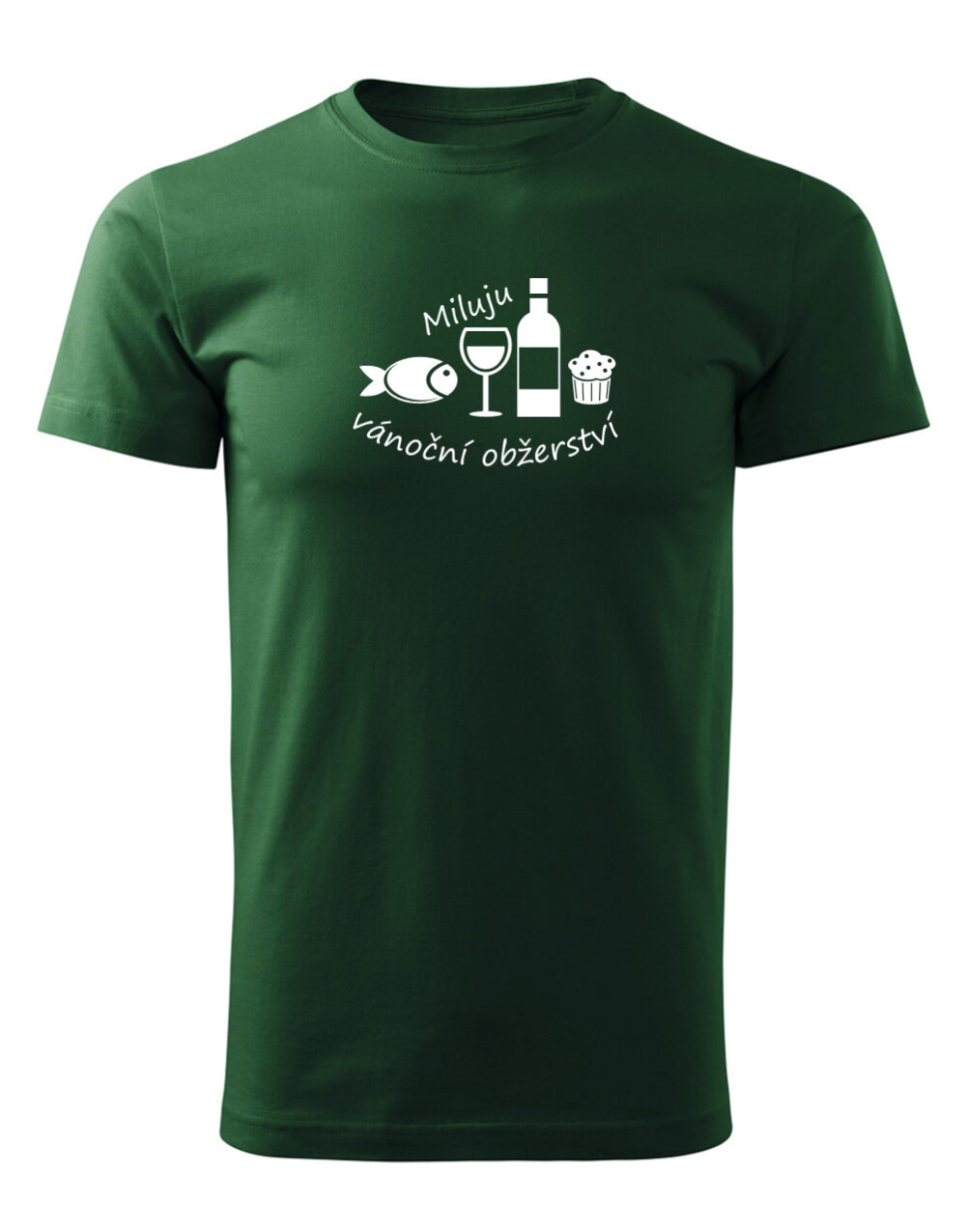 Pánské tričko s potiskem Miluju vánoční obžerství lahvově zelená