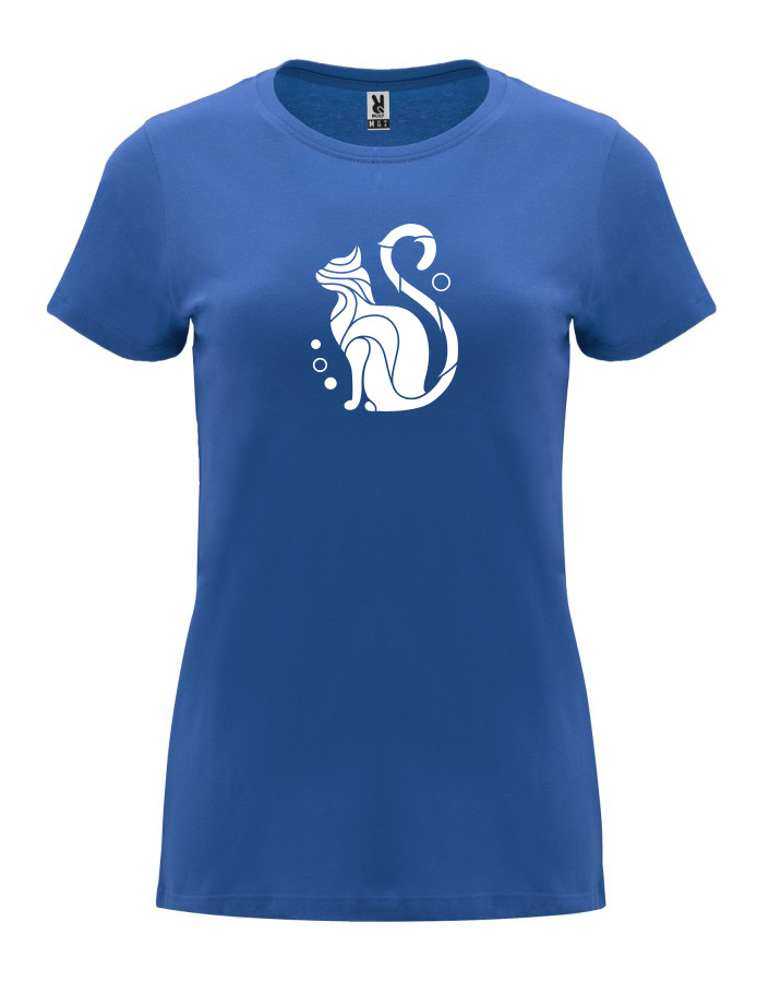 Dámské tričko s potiskem Kočka královská modrá