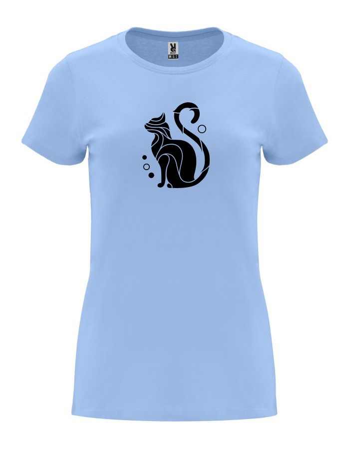 Dámské tričko s potiskem Kočka nebesky modrá