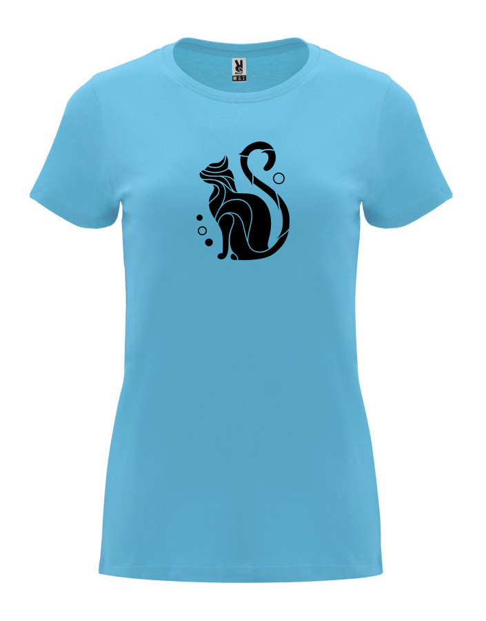 Dámské tričko s potiskem Kočka tyrkysová