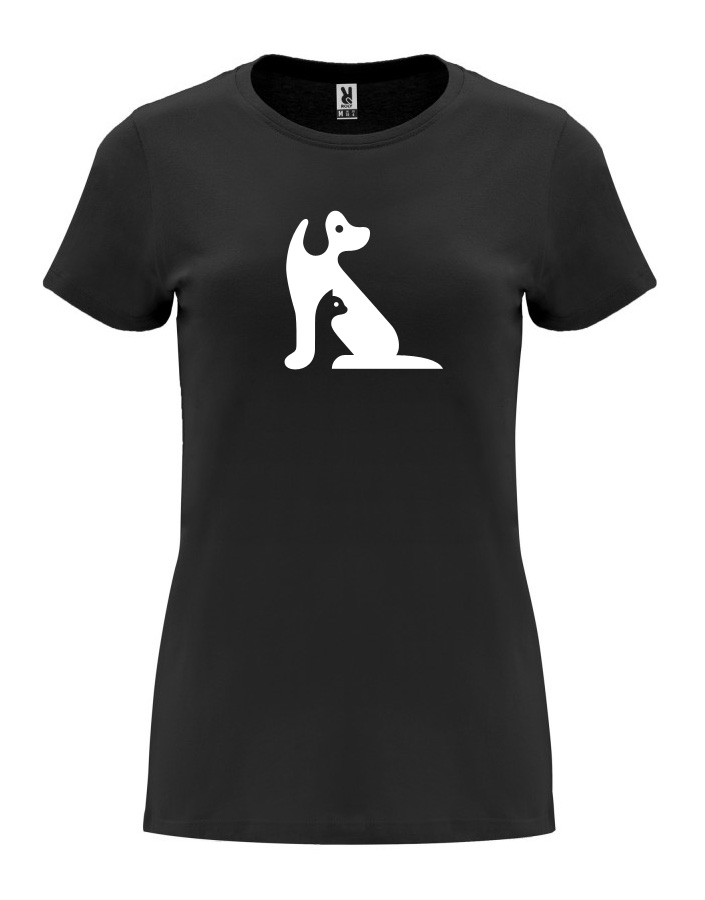 Dámské tričko s potiskem Kočka a pes černá