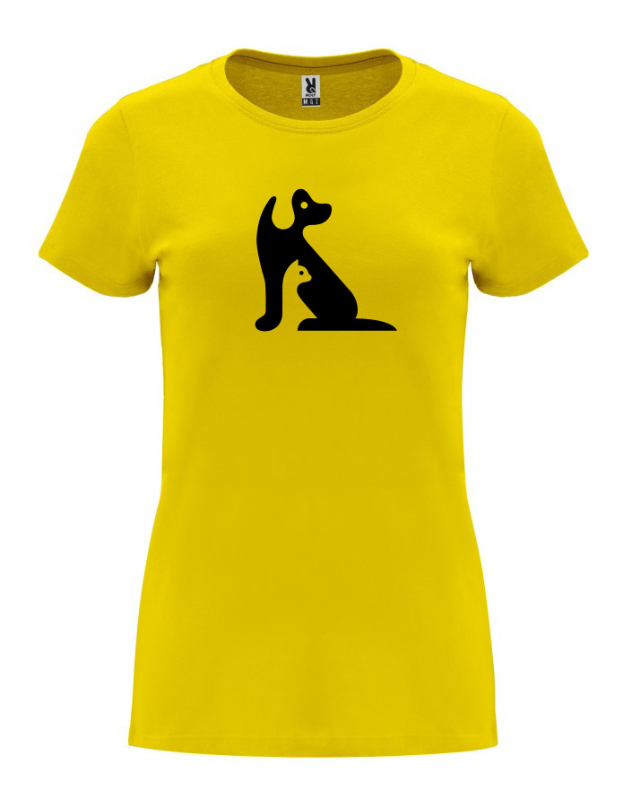 Dámské tričko s potiskem Kočka a pes žlutá