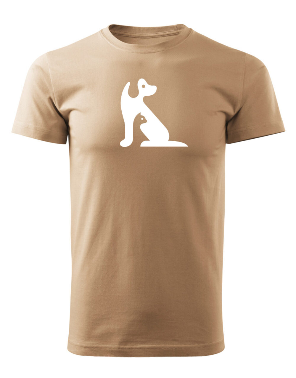 Pánské tričko s potiskem Kočka a pes písková