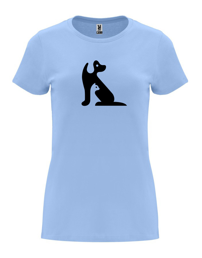 Dámské tričko s potiskem Kočka a pes nebesky modrá