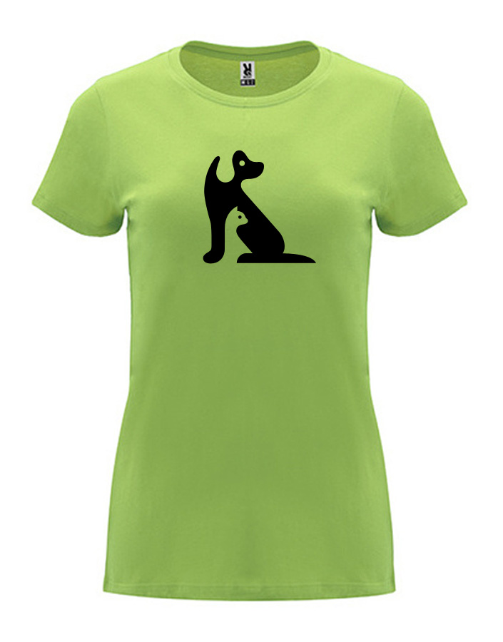 Dámské tričko s potiskem Kočka a pes světle zelená