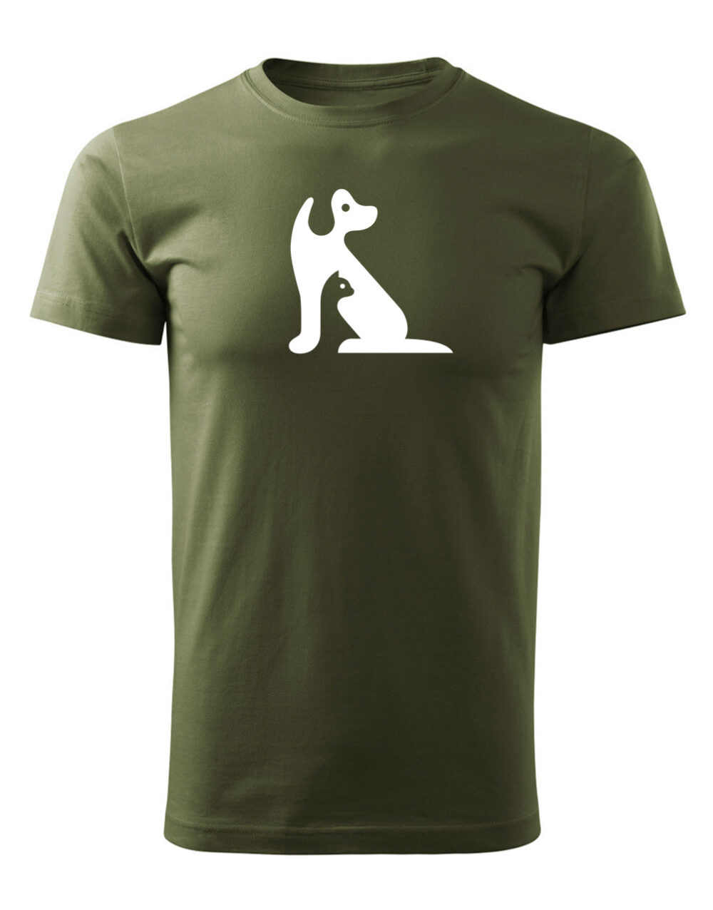 Pánské tričko s potiskem Kočka a pes vojenská zelená