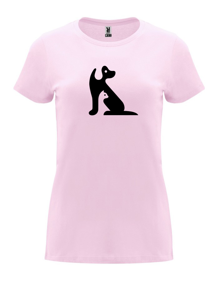 Dámské tričko s potiskem Kočka a pes světle růžová