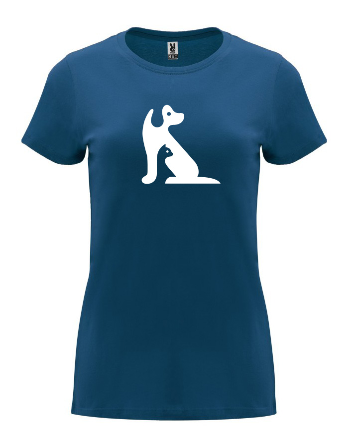Dámské tričko s potiskem Kočka a pes námořnická modrá