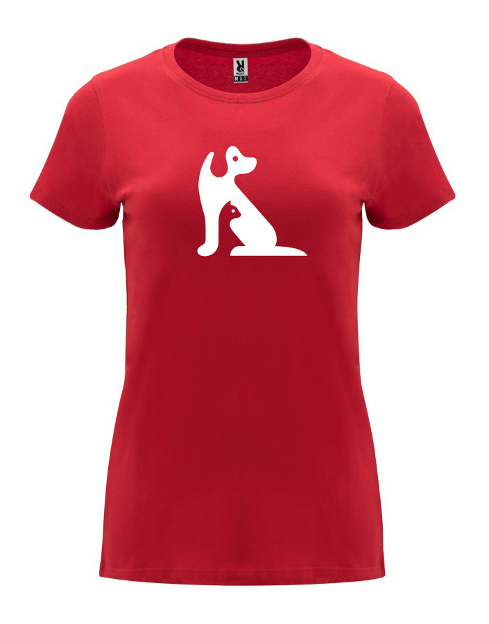 Dámské tričko s potiskem Kočka a pes červená