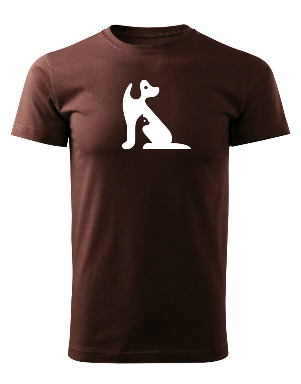 Pánské tričko s potiskem Kočka a pes čokoládová