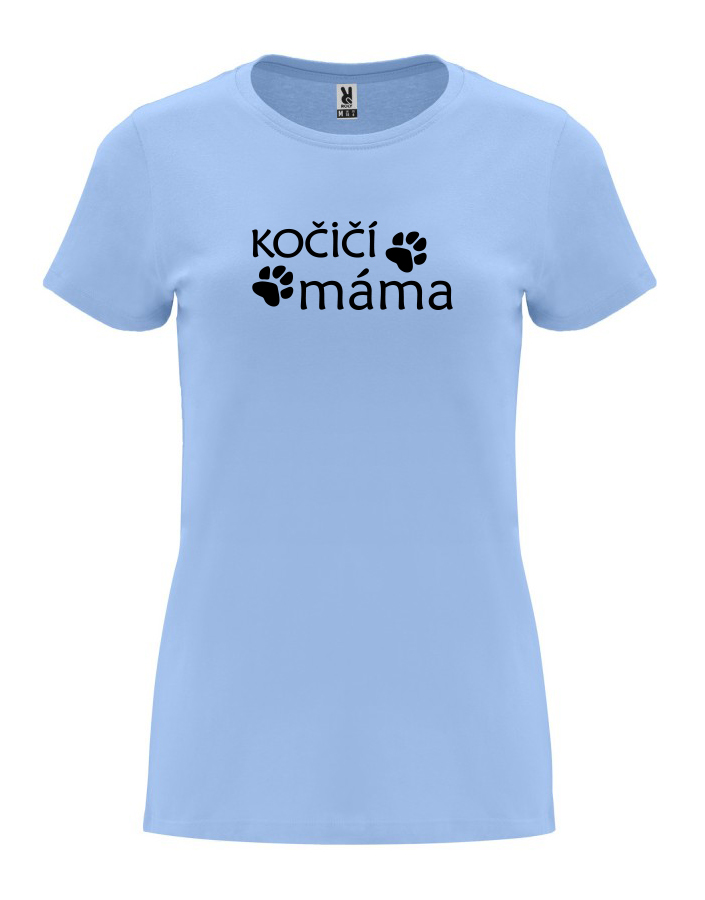 Dámské tričko s potiskem Kočičí máma nebesky modrá