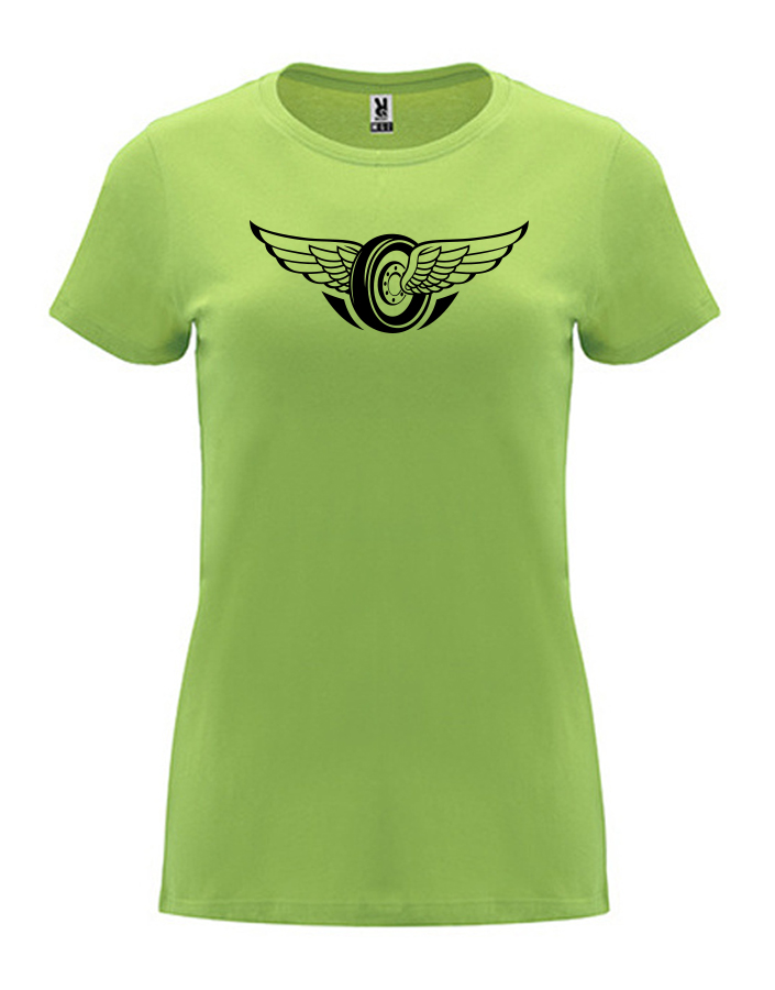 Dámské tričko s potiskem Okřídlené kolo světle zelené