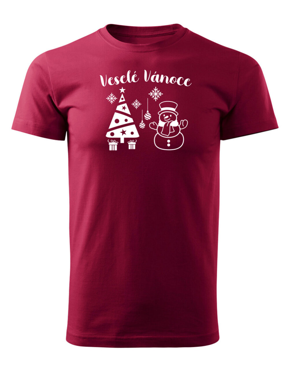 Pánské tričko s potiskem Veselé vánoce granátová