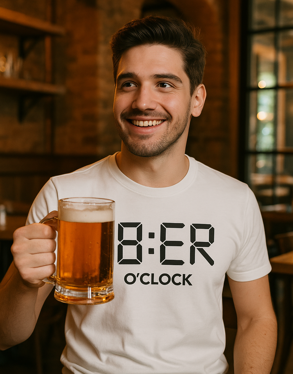Pánské tričko s potiskem Beer O´ Clock bílá
