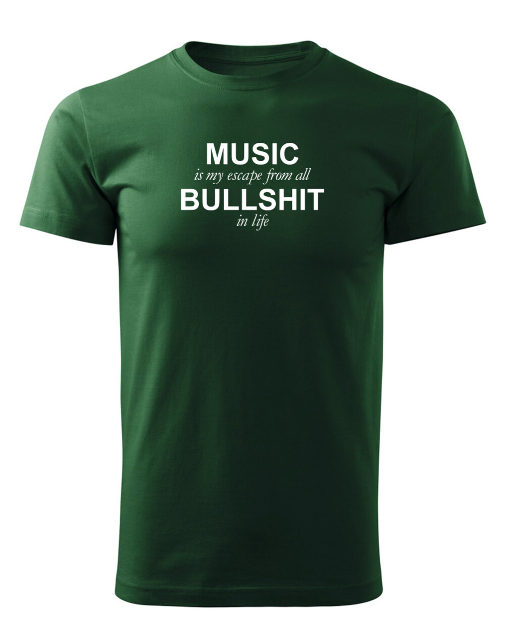 Pánské tričko s potiskem Music is my escape lahvově zelená