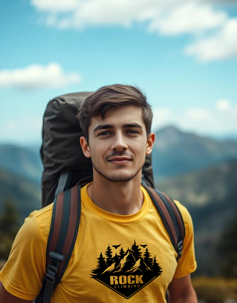 Pánské tričko s potiskem Rock climbing žlutá