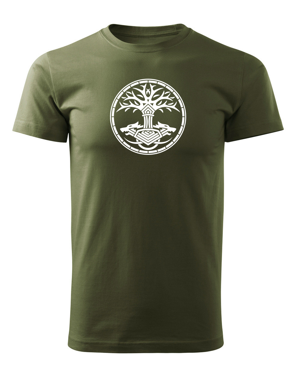 Pánské tričko s potiskem Yggdrasil vojenská zelená