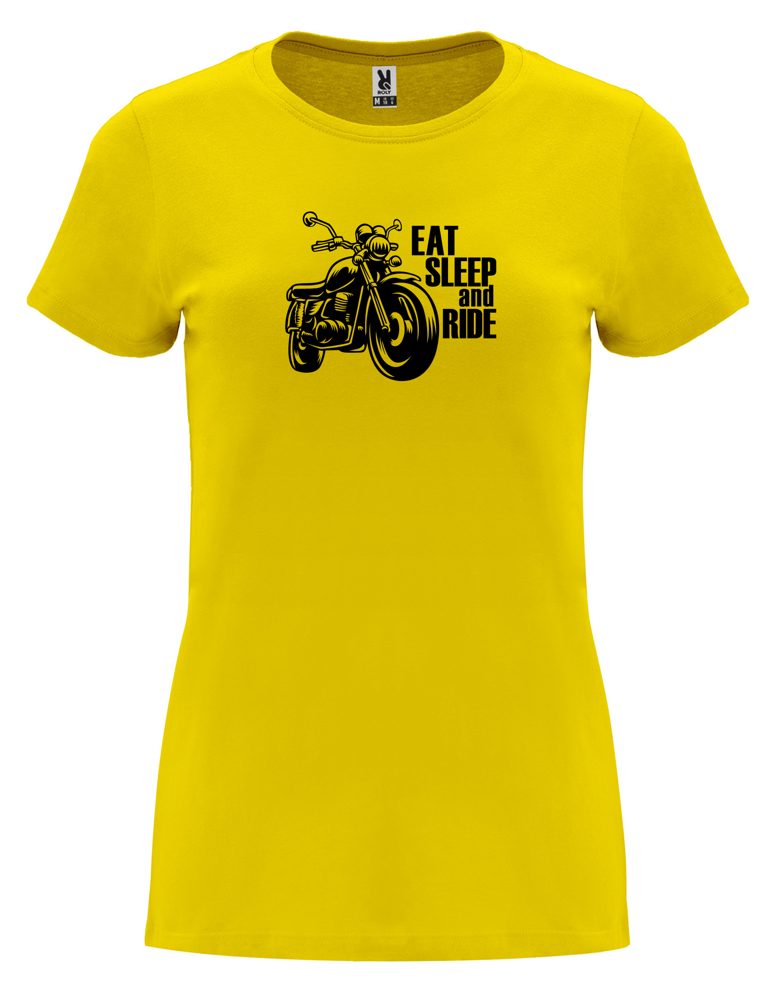 Dámské tričko s potiskem Eat Sleep and Ride žlutá